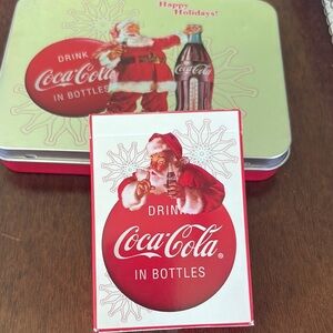 Stocking stuffers gifts Coca-Cola Santa Tin with Playing Cards - Red and White